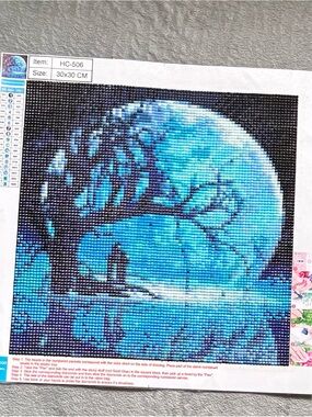 Finished and Sealed Blue Moon Diamond Art Wall Mosaic Diamond Painting